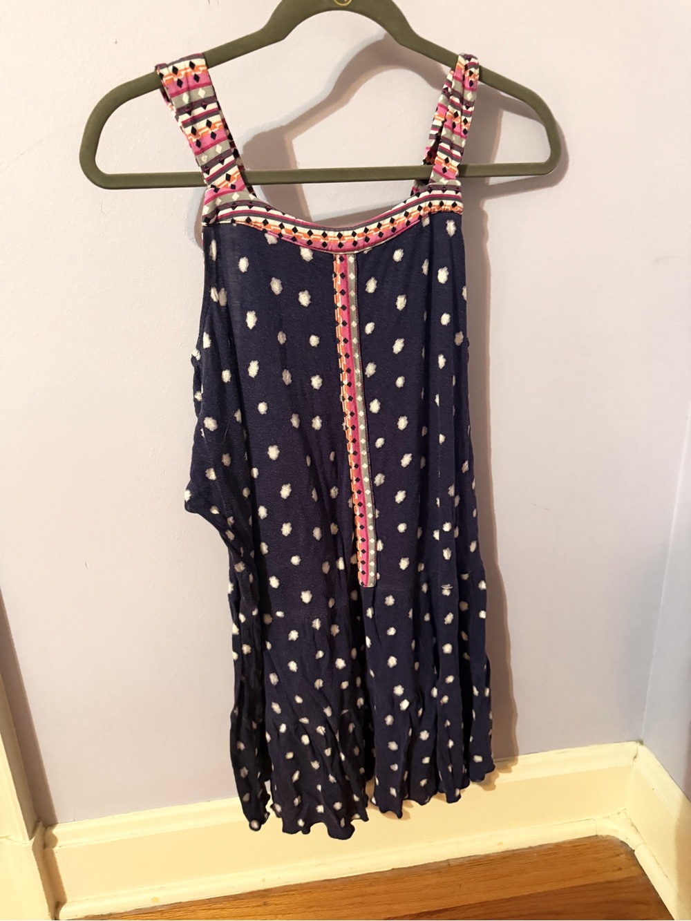 Girls Navy Polka Dot Nightgown with Pink Trim